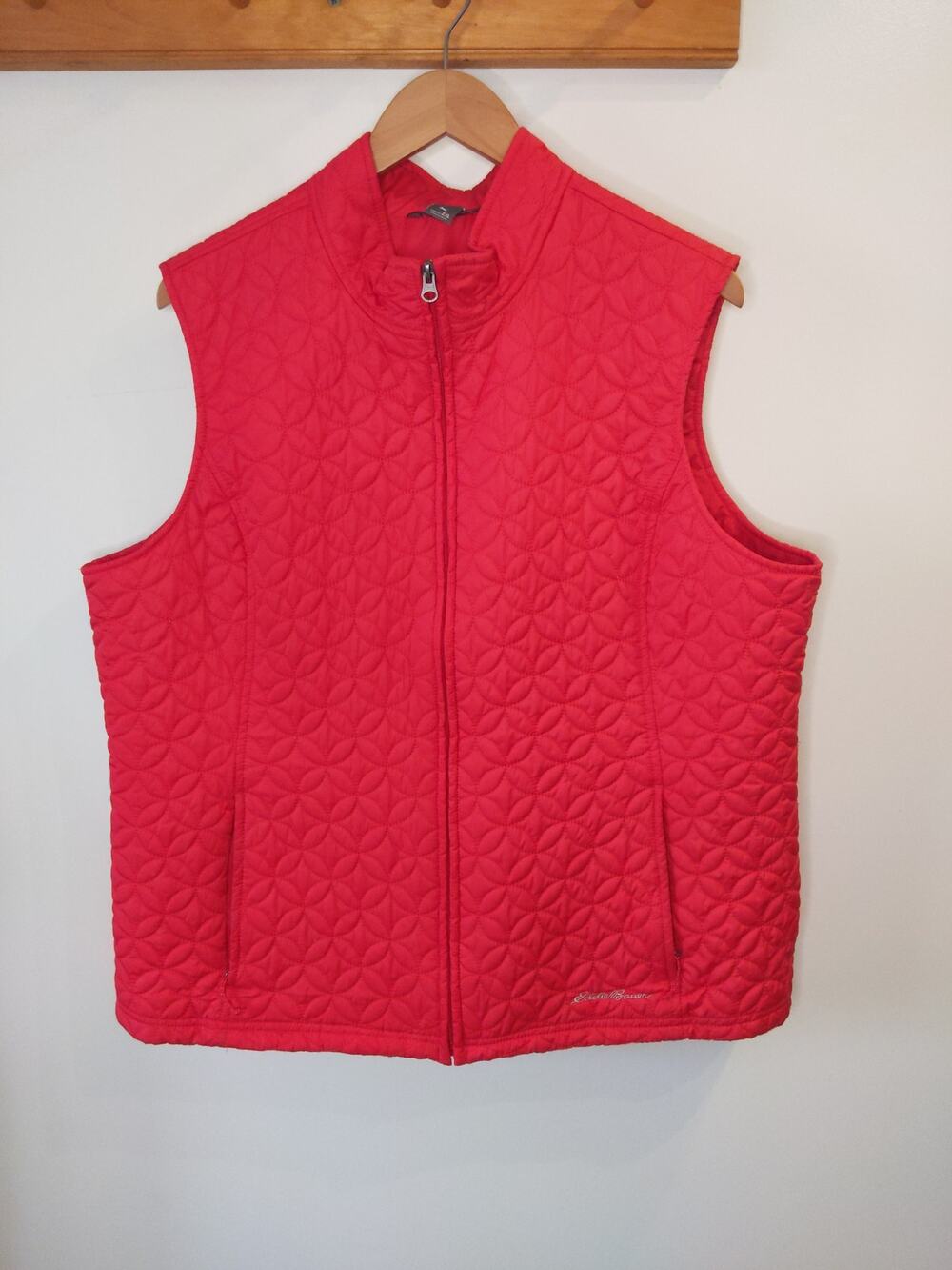 Eddie Bauer Quilted Vest Red Zip Front Pockets Plus Size 2X Lightweight